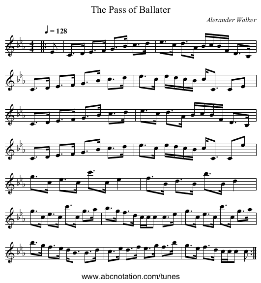 The Pass of Ballater - staff notation
