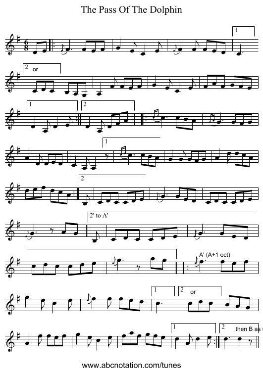 The Pass Of The Dolphin - staff notation