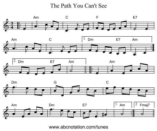 The Path You Can't See - staff notation