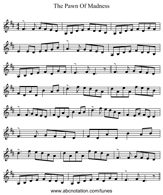 The Pawn Of Madness - staff notation
