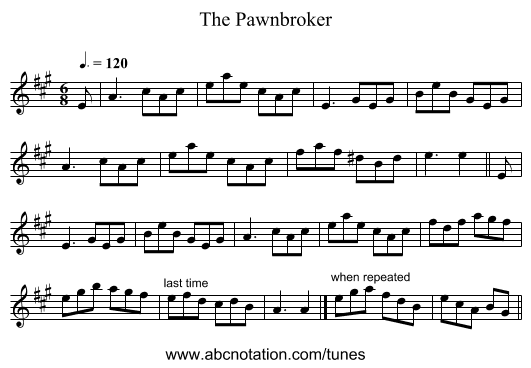 The Pawnbroker - staff notation