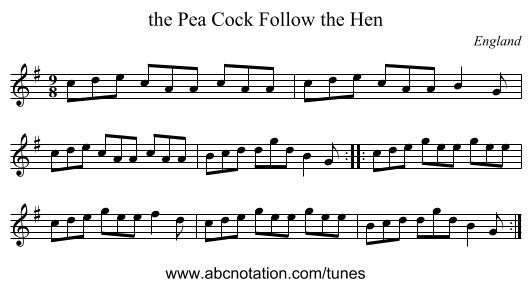 the Pea Cock Follow the Hen - staff notation
