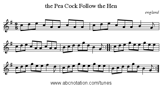 the Pea Cock Follow the Hen - staff notation