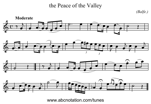 the Peace of the Valley - staff notation