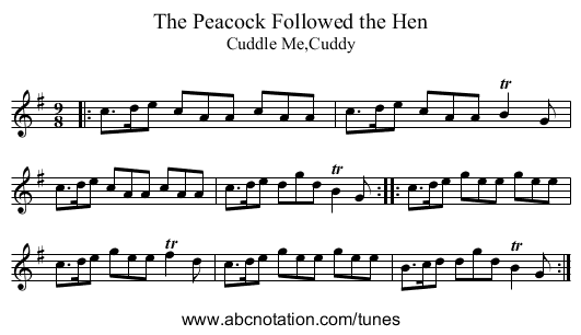 The Peacock Followed the Hen - staff notation