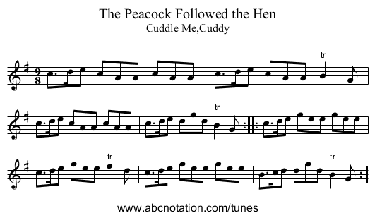 The Peacock Followed the Hen - staff notation