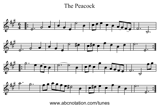 The Peacock - staff notation