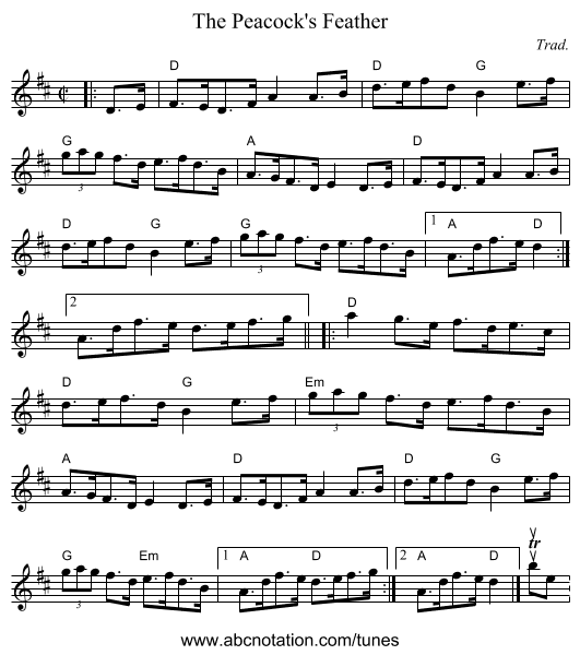 The Peacock's Feather - staff notation