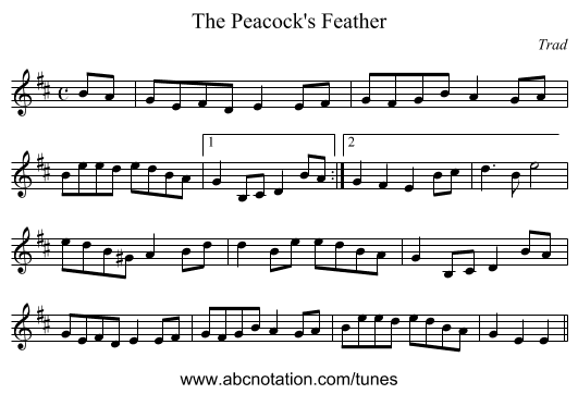 The Peacock's Feather - staff notation