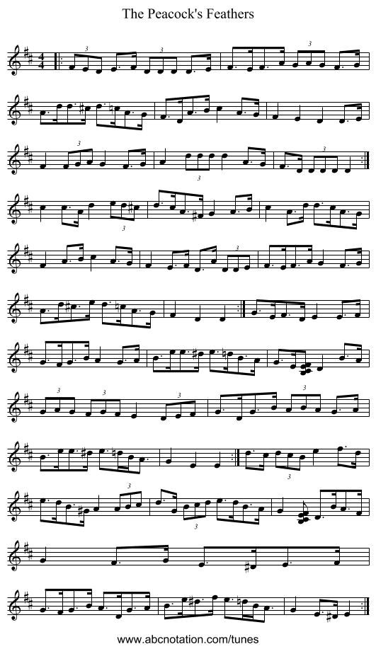 The Peacock's Feathers - staff notation