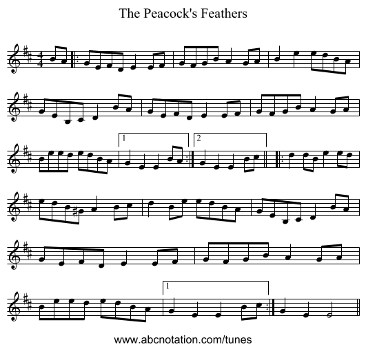 The Peacock's Feathers - staff notation