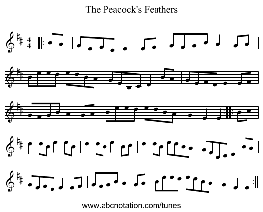 The Peacock's Feathers - staff notation