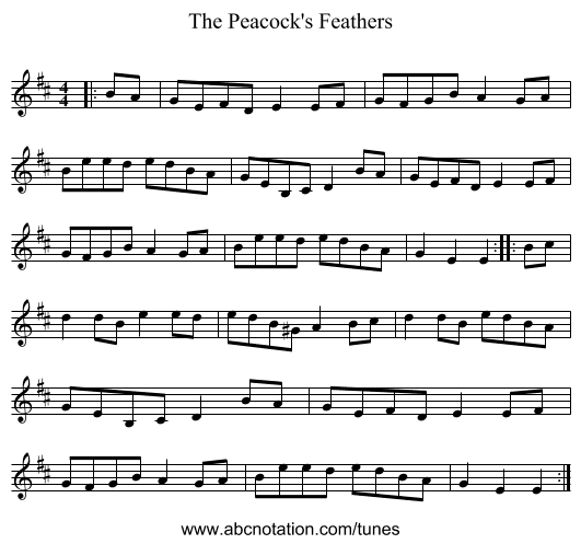 The Peacock's Feathers - staff notation