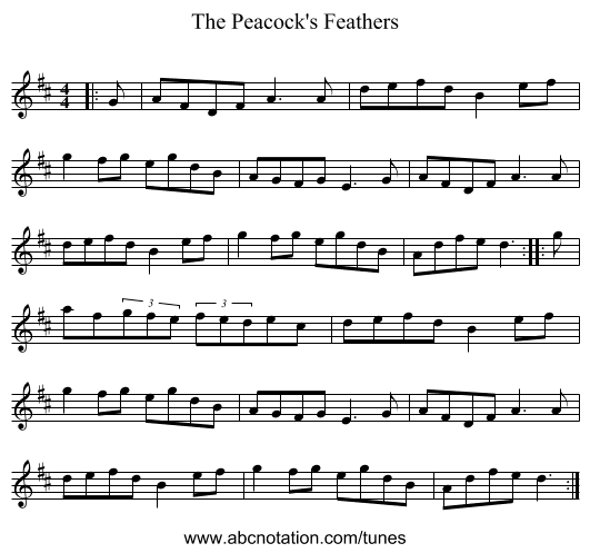 The Peacock's Feathers - staff notation