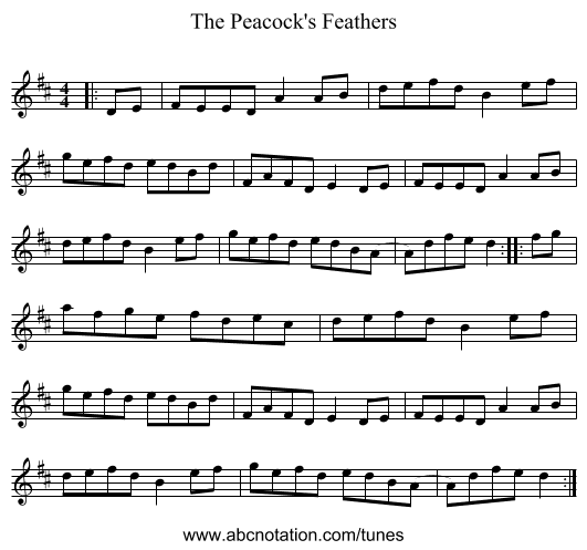 The Peacock's Feathers - staff notation