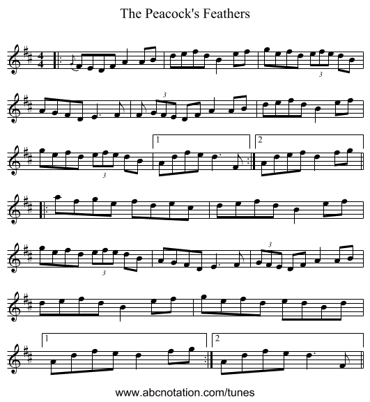The Peacock's Feathers - staff notation