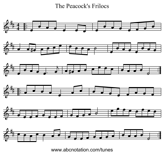 The Peacock's Frilocs - staff notation