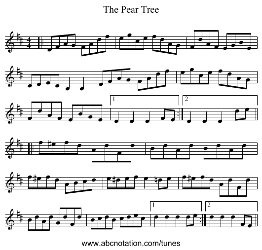 The Pear Tree - staff notation