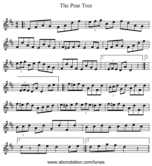 The Pear Tree - staff notation