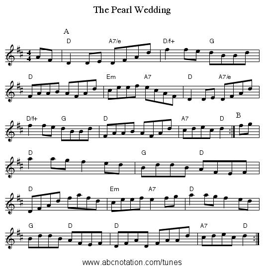 The Pearl Wedding - staff notation