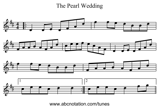 The Pearl Wedding - staff notation