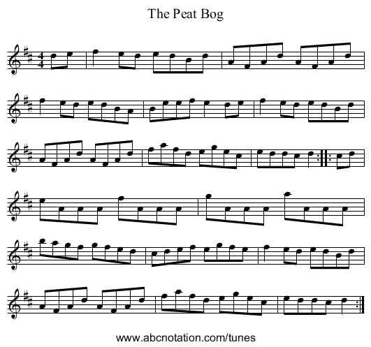 The Peat Bog - staff notation