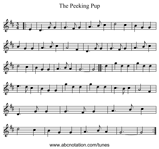 The Peeking Pup - staff notation