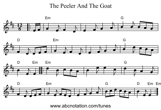 The Peeler And The Goat - staff notation