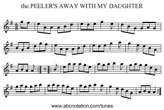 the PEELER'S AWAY WITH MY DAUGHTER - staff notation