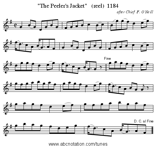 The Peeler's Jacket (reel) 1184 - staff notation