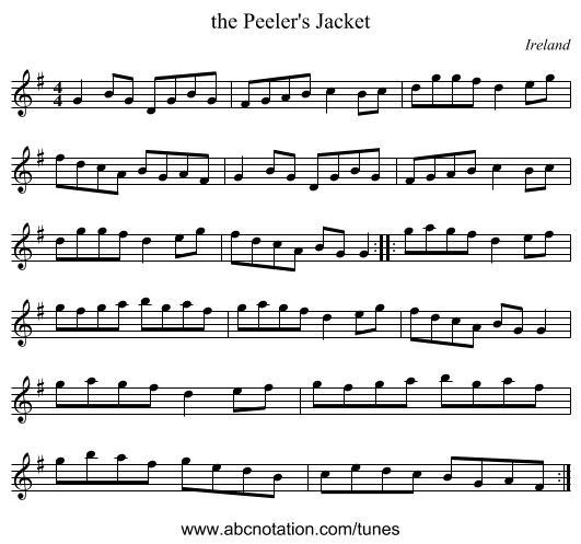 the Peeler's Jacket - staff notation