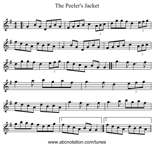 The Peeler's Jacket - staff notation