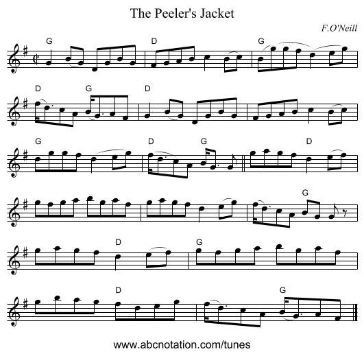 The Peeler's Jacket - staff notation