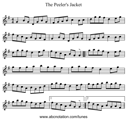 The Peeler's Jacket - staff notation