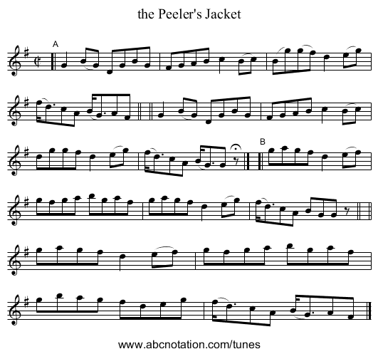 the Peeler's Jacket - staff notation