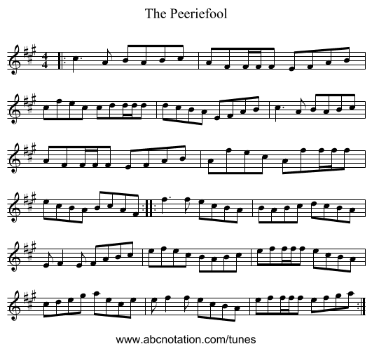 The Peeriefool - staff notation
