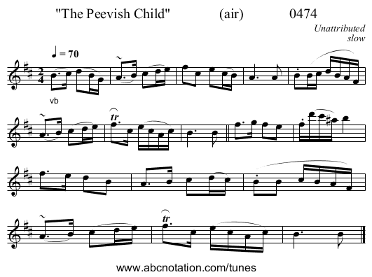 The Peevish Child              (air)             0474 - staff notation