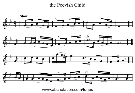 the Peevish Child - staff notation