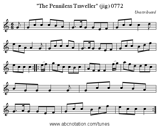 The Penniless Traveller (jig) 0772 - staff notation