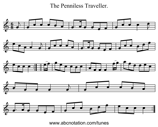 The Penniless Traveller. - staff notation
