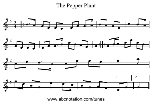 The Pepper Plant - staff notation