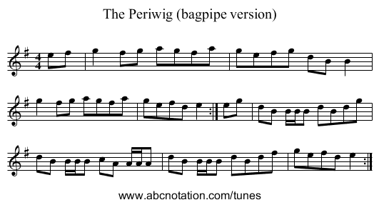 The Periwig (bagpipe version) - staff notation