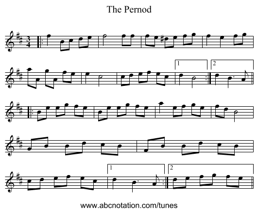The Pernod - staff notation