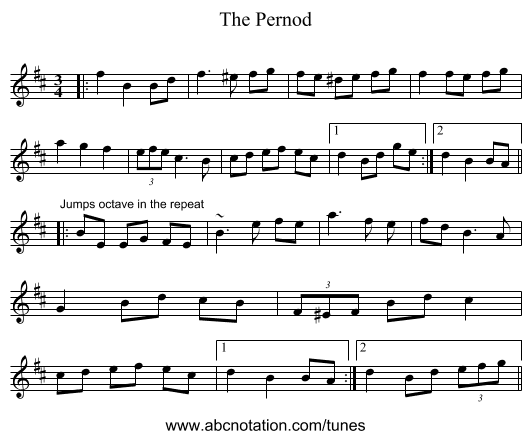 The Pernod - staff notation