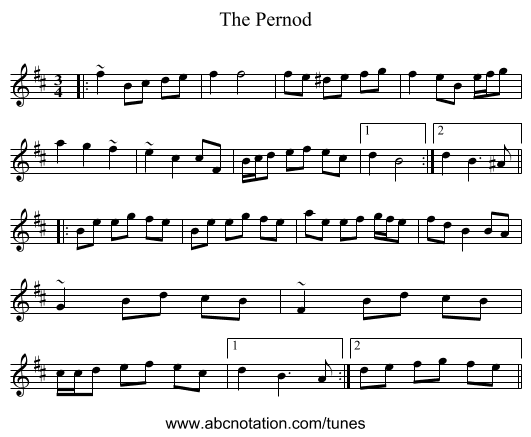 The Pernod - staff notation