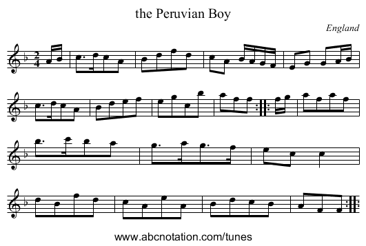 the Peruvian Boy - staff notation
