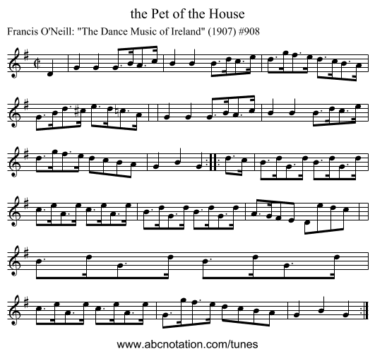 the Pet of the House - staff notation