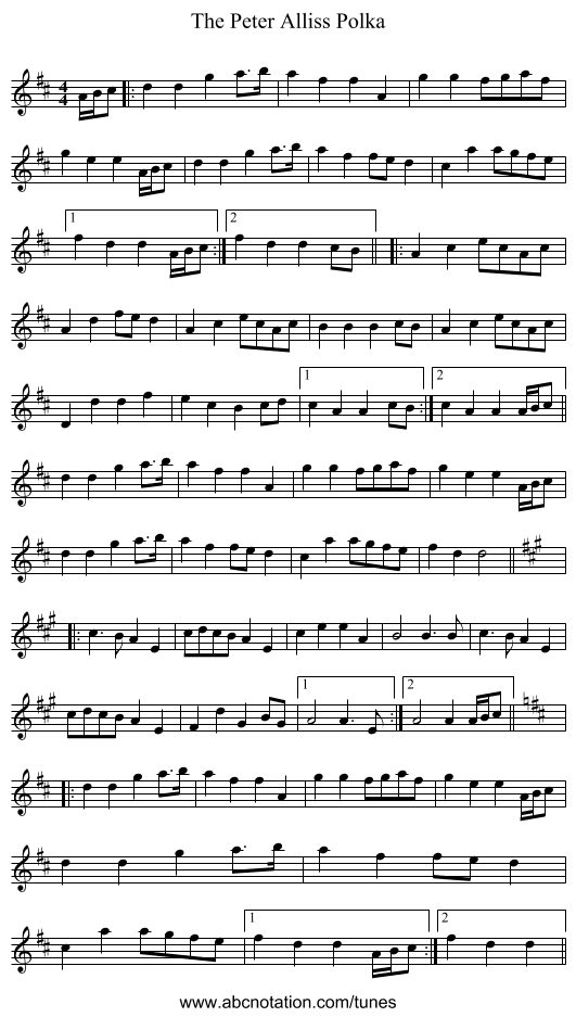 The Peter Alliss Polka - staff notation