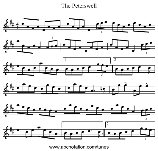 The Peterswell - staff notation