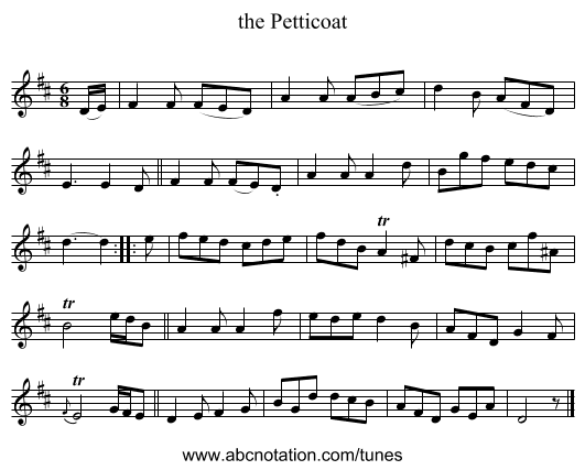 the Petticoat - staff notation